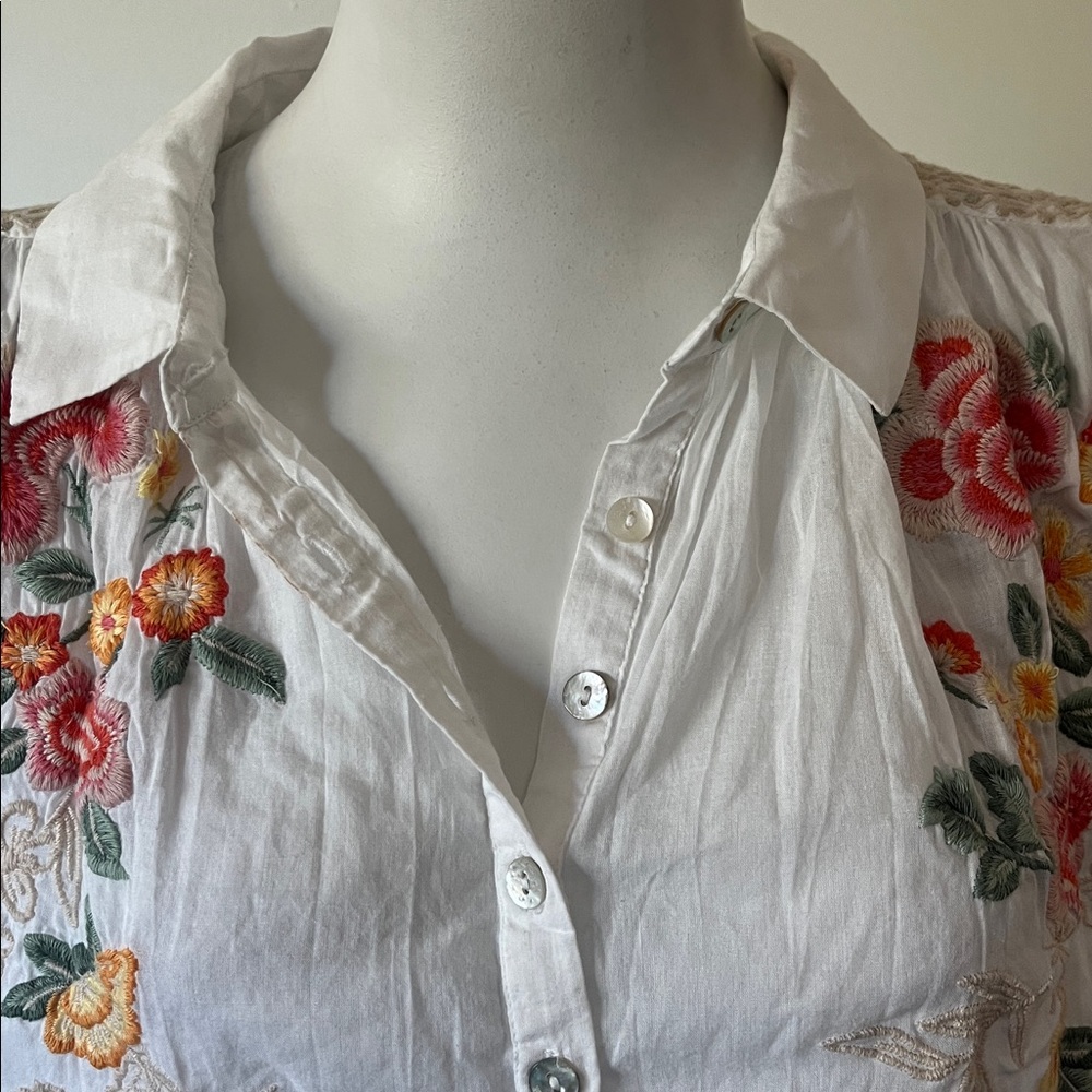 Karyn Seo Anni Cotton Embroidered Point Collar Short Sleeve Blouse - Picture 7 of 14